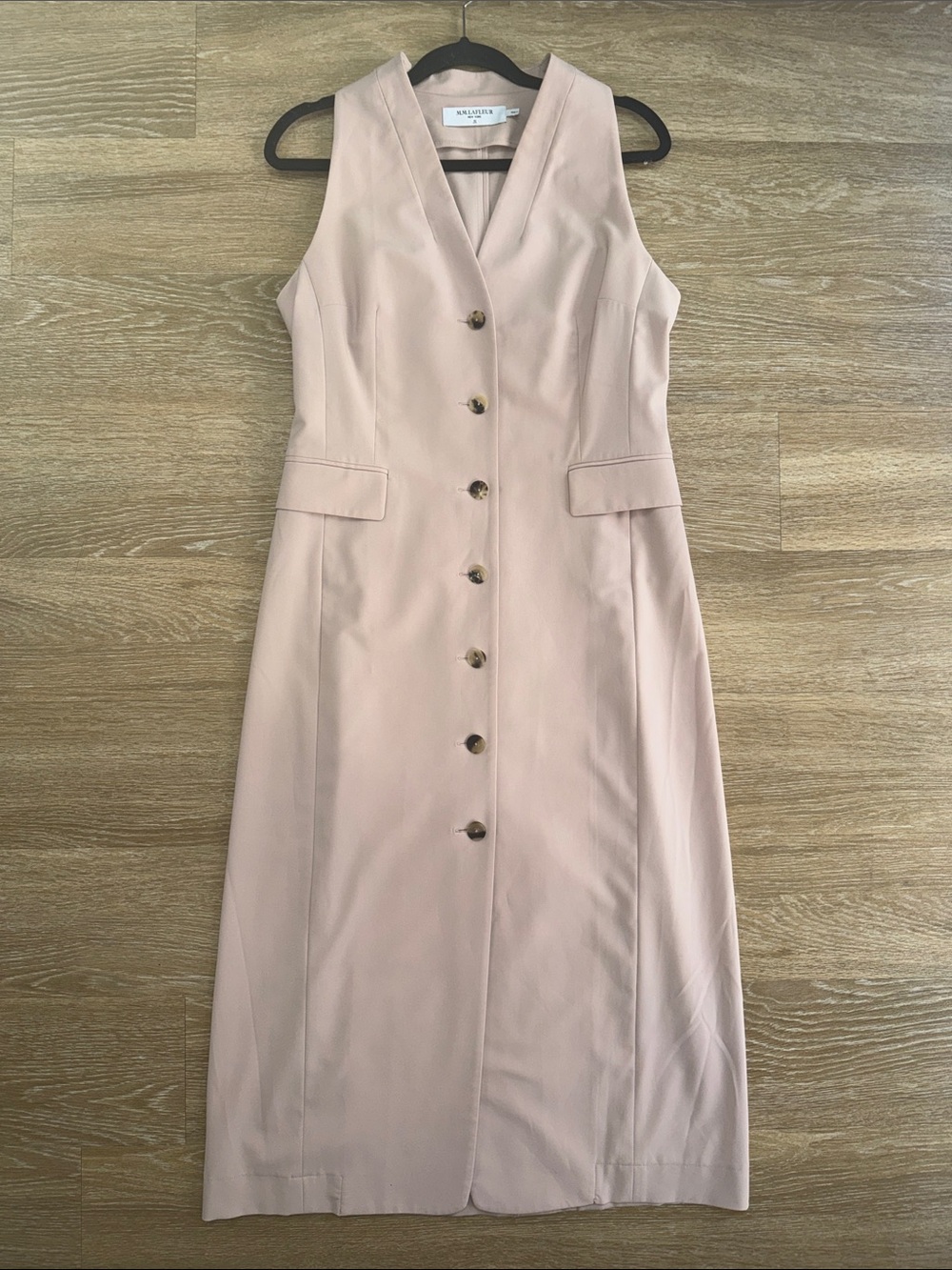 MM Lafleur Blush Pink Khaki Cassandra Midi Dress Vest Sleeveless Button Up Front - Picture 3 of 7